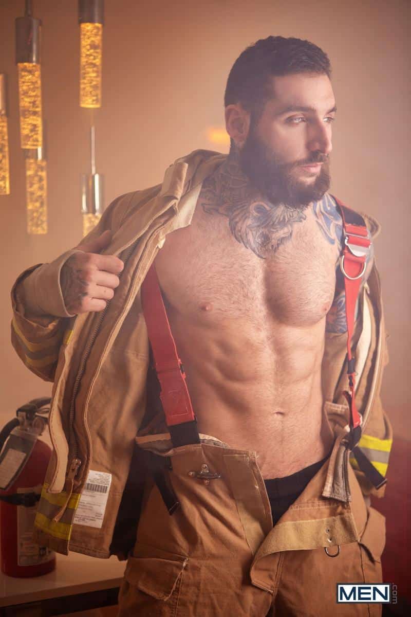Sexy blonde twink Theo Brady bottoms firefighter Tony DAngelo huge erect cock at Men 3 gay porn image - Sexy blonde twink Theo Brady bottoms for firefighter Tony D’Angelo’s huge erect cock at Men