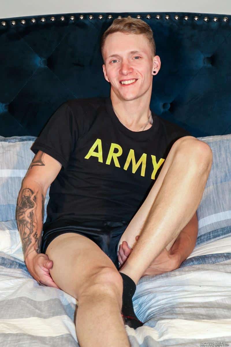 Sexy young dude Active Duty Ryker Ryland strips nude wanking huge thick dick spraying jizz all over 2 gay porn image - Sexy young dude Active Duty Ryker Ryland strips nude wanking his huge thick dick spraying jizz all over
